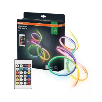   OSRAM digitális neon LED szalag távirányítóval, RGB, beltéri / fedett kültéri, fehér, 120 lm, 15 W, ABS, IP44, hossz: 3000 mm, dimmelhető ( 4099854449055 )