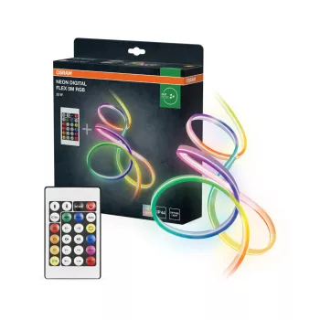   OSRAM digitális neon LED szalag távirányítóval, RGB, beltéri / fedett kültéri, fehér, 180 lm, 23 W, ABS, IP44, hossz: 5000 mm, dimmelhető ( 4099854449079 )