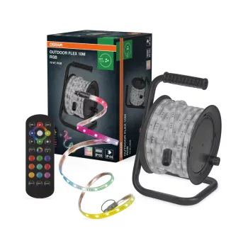   OSRAM kültéri LED szalag távirányítóval, RGB, kültéri, fehér, 70 W, (PVC), IP65, hossz: 10000 mm, dimmelhető ( 4099854449178 )