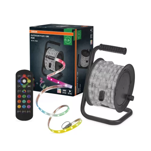 OSRAM kültéri LED szalag távirányítóval, RGB, kültéri, fehér, 100 W, (PVC), IP65, hossz: 15000 mm, dimmelhető ( 4099854449215 )