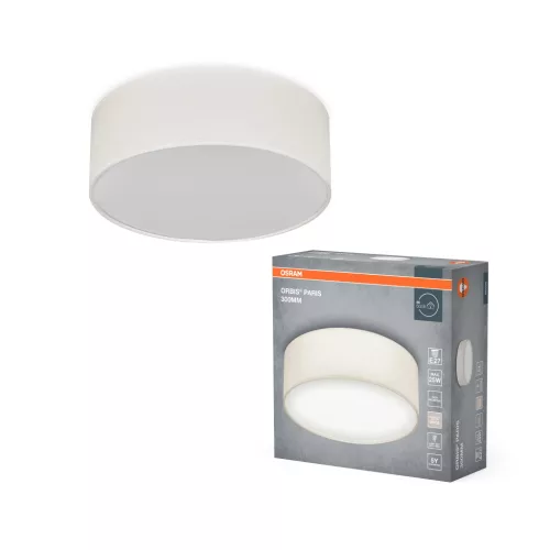 OSRAM Orbis Paris kerek mennyezeti lámpa, beltéri, bézs, E27, acél és textil és PVC, IP20, átmérő: 300 mm, magasság: 105 mm ( 4099854449369 )