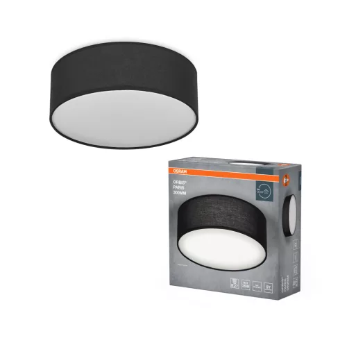 OSRAM Orbis Paris kerek mennyezeti lámpa, beltéri, fekete, E27, acél és textil és PVC, IP20, átmérő: 300 mm, magasság: 105 mm ( 4099854449383 )