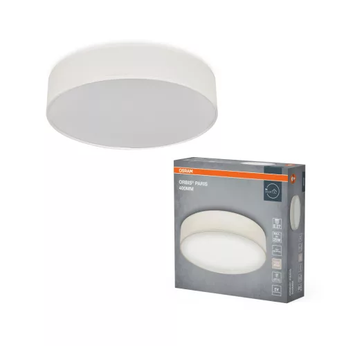 OSRAM Orbis Paris kerek mennyezeti lámpa, beltéri, bézs, 2 × E27, acél és textil és PVC, IP20, átmérő: 400 mm, magasság: 105 mm ( 4099854449444 )
