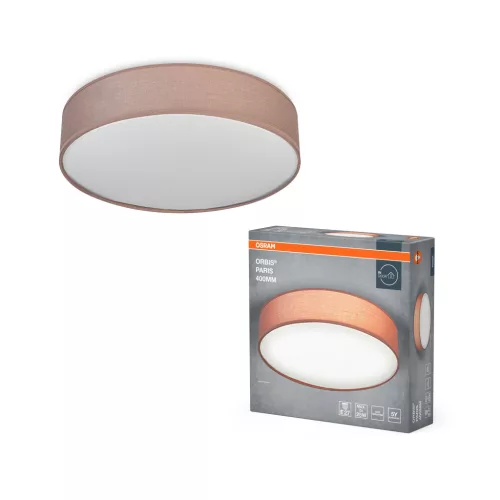 OSRAM Orbis Paris kerek mennyezeti lámpa, beltéri, barna, 2 × E27, acél és textil és PVC, IP20, átmérő: 400 mm, magasság: 105 mm ( 4099854449482 )