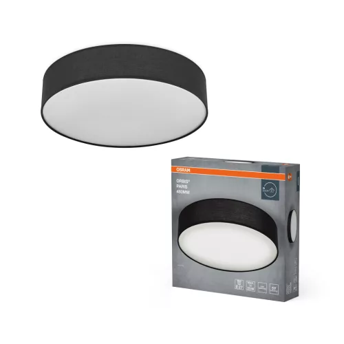 OSRAM Orbis Paris kerek mennyezeti lámpa, beltéri, fekete, 3 × E27, acél és textil és PVC, IP20, átmérő: 480 mm, magasság: 105 mm ( 4099854449543 )