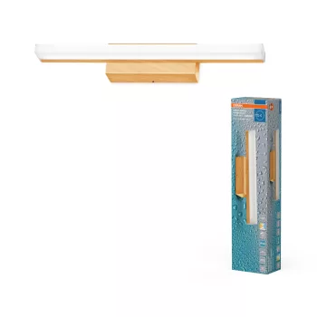   OSRAM Orbis Mirror fürdőszobai LED tükörmegvilágító lámpa, beltéri / fedett kültéri, fa dekor, 650 lm, 6,8 W, 3000 K / 4000 K, akril és alumínium, IP44, hossz: 400 mm, kapcsolós színhőmérséklet és dimmelhető ( 4099854449642 )