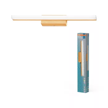   OSRAM Orbis Mirror fürdőszobai LED tükörmegvilágító lámpa, beltéri / fedett kültéri, fa dekor, 950 lm, 10 W, 3000 K / 4000 K, akril és alumínium, IP44, hossz: 600 mm, kapcsolós színhőmérséklet és dimmelhető ( 4099854449727 )