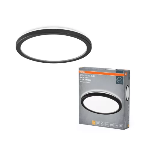 OSRAM Orbis Ultra keskeny kerek LED mennyezeti lámpa, beltéri, fekete, 1020 lm, 15 W, 3000 K, műanyag, IP20, átmérő: 235 mm, magasság: 27 mm, UGR < 25, kattintásos dimmelhető ( 4099854450761 )