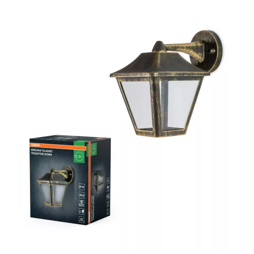OSRAM ENDURA® hagyományos alumínium lefelé világító oldalfali lámpa, kültéri, fekete/arany, E27, alumínium, IP44, hossz: 230 mm ( 4099854452352 )