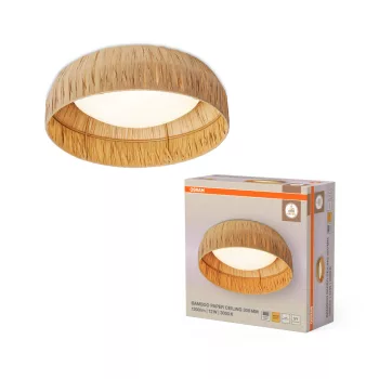   OSRAM Dekor bambuszpapír LED mennyezeti lámpa 3000 K, beltéri, barna, 400 lm, 12 W, 3000 K, bambusz papír és acél, IP20, átmérő: 300 mm, magasság: 100 mm ( 4099854452741 )