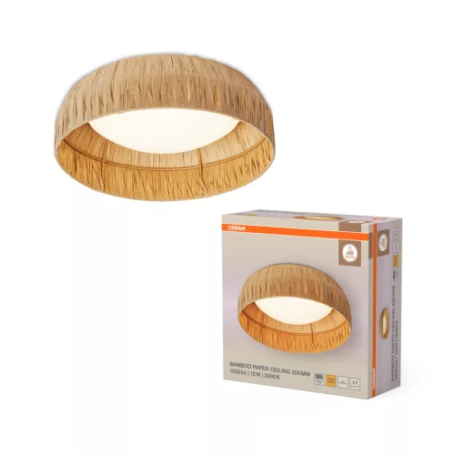 OSRAM Dekor bambuszpapír LED mennyezeti lámpa 3000 K, beltéri, barna, 400 lm, 12 W, 3000 K, bambusz papír és acél, IP20, átmérő: 300 mm, magasság: 100 mm ( 4099854452741 )