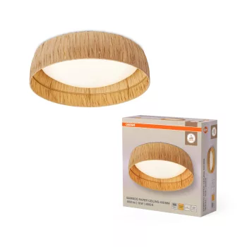   OSRAM Dekor bambuszpapír LED mennyezeti lámpa 3000 K, beltéri, barna, 750 lm, 18 W, 3000 K, bambusz papír és acél, IP20, átmérő: 400 mm, magasság: 120 mm ( 4099854452796 )