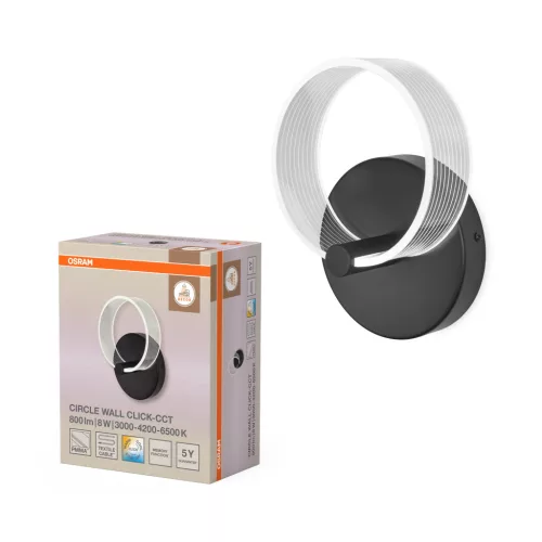 OSRAM Dekor kör LED oldalfali lámpa, beltéri, fekete, 370 lm, 8 W, 3000 K / 4200 K / 6500 K, PMMA, IP20, hossz: 225 mm, kattintásos színhőmérséklet-szabályozással ( 4099854453410 )