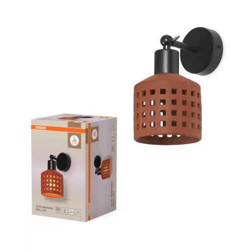 OSRAM Dekor agyag oldalfali lámpa, beltéri, barna, E27, agyag és acél, IP20, hossz: 232 mm ( 4099854453496 )