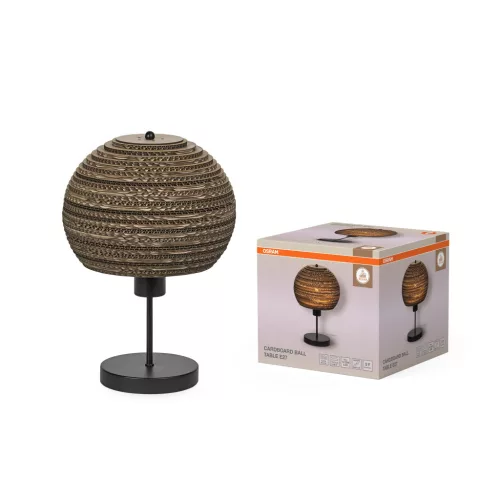 OSRAM Dekor kartonpapír labda asztali asztali lámpa, beltéri, barna, E27, karton és acél, IP20, átmérő: 260 mm, magasság: 385 mm ( 4099854453915 )
