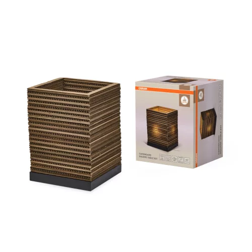 OSRAM Dekor kartonpapír négyzet asztali lámpa, beltéri, barna, E27, karton és acél, IP20, méret: 200 × 200 mm ( 4099854454059 )
