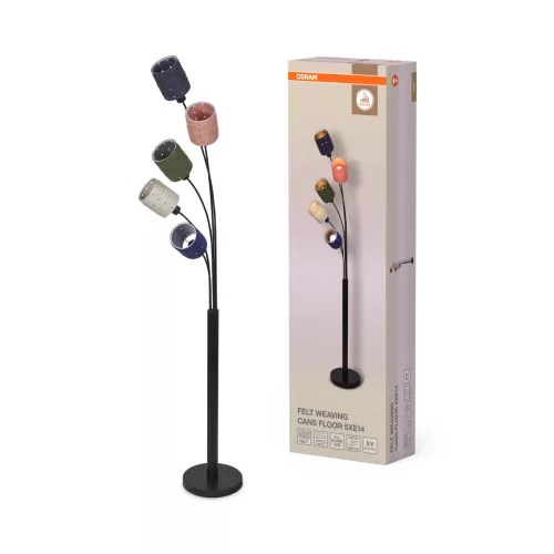 OSRAM Dekor filcszőttes álló lámpa, beltéri, többszínű, 5 × E14, filc és acél, IP20, magasság: 1730 mm ( 4099854454349 )