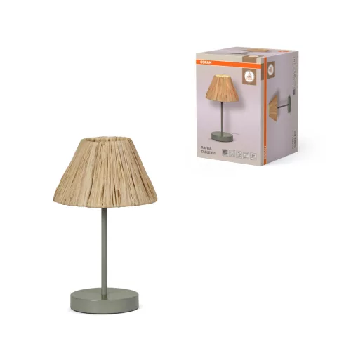 OSRAM Decor rafia asztali lámpa, beltéri, zöld, barna, E27, rafia és acél, IP20, átmérő: 200 mm, magasság: 330 mm ( 4099854454967 )