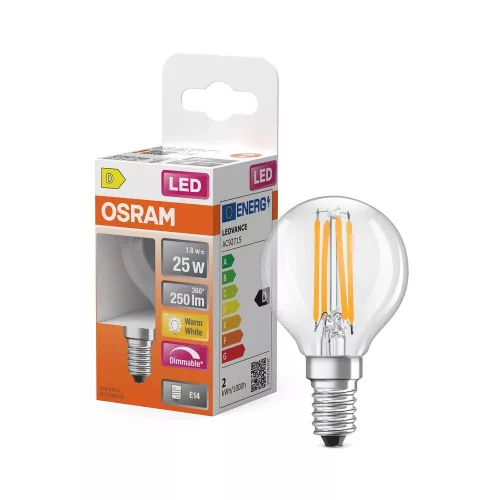 OSRAM Superstar dimmelhető LED kisgömb izzó, átlátszó üveg, E14 foglalat, 1,8W, 2700K, 250lm
