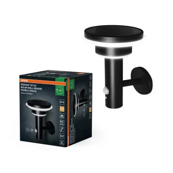   OSRAM ENDURA® napelemes dupla kör LED oldalfali lámpa mozgásérzékelővel, kültéri, fekete, 400 lm, 6 W, 3000 K, rozsdamentes acél, IP44, hossz: 220 mm, dimmelhető ( 4099854455506 )