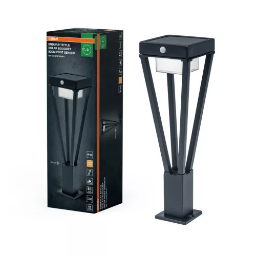 OSRAM ENDURA® napelemes virágcsokor formájú kerti álló LED lámpa mozgásérzékelővel, kültéri, fekete, 550 lm, 6 W, 3000 K, alumínium, IP44, magasság: 220 mm ( 4099854455650 )