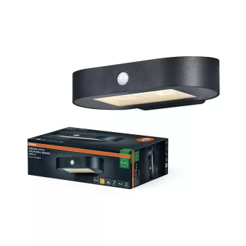   OSRAM ENDURA® napelemes LED oldalfali lámpa mozgásérzékelővel, kültéri, fekete, 380 lm, 4 W, 3000 K, alumínium, IP44, hossz: 200 mm ( 4099854455759 )