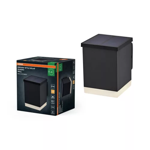OSRAM ENDURA® napelemes Quadro LED oldalfali lámpa, kültéri, sötétszürke, 50 lm, 0,5 W, 3000 K, rozsdamentes acél, IP44, hossz: 115 mm ( 4099854455810 )