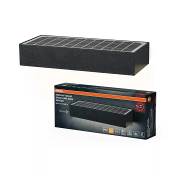   OSRAM ENDURA® napelemes széles Bricklume LED oldalfali lámpa mozgásérzékelővel, kültéri, sötétszürke, 850 lm, 6 W, 3000 K, (PC), IP65, hossz: 230 mm ( 4099854455858 )