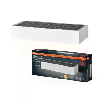   OSRAM ENDURA® napelemes széles Bricklume LED oldalfali lámpa mozgásérzékelővel, kültéri, fehér, 850 lm, 6 W, 3000 K, (PC), IP65, hossz: 230 mm ( 4099854455872 )