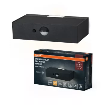   OSRAM ENDURA® napelemes Bricklume LED oldalfali lámpa mozgásérzékelővel, kültéri, sötétszürke, 300 lm, 3 W, 3000 K, (PC), IP65, hossz: 138 mm ( 4099854455896 )