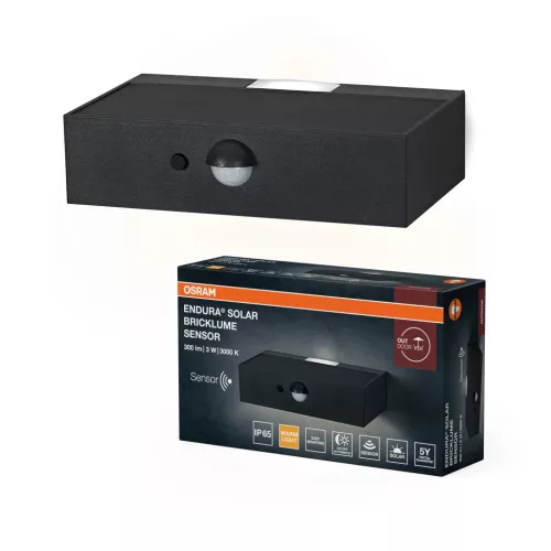 OSRAM ENDURA® napelemes Bricklume LED oldalfali lámpa mozgásérzékelővel, kültéri, sötétszürke, 300 lm, 3 W, 3000 K, (PC), IP65, hossz: 138 mm ( 4099854455896 )