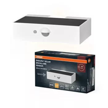   OSRAM ENDURA® napelemes Bricklume LED oldalfali lámpa mozgásérzékelővel, kültéri, fehér, 300 lm, 3 W, 3000 K, (PC), IP65, hossz: 138 mm ( 4099854455919 )