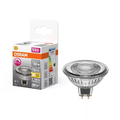 OSRAM Superstar dimm. LED izzó spot forma (MR16), GU5.3 foglalat, 6,1W, 621lm, 2700K meleg fehér