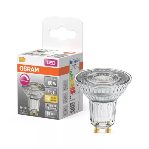 OSRAM Superstar dimmelhető LED izzó spot forma (PAR16), GU10, 6,1W, 575lm, 2700K meleg fehér