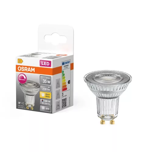 OSRAM Superstar dimmelhető LED izzó spot forma (PAR16), GU10, 2,4W, 230lm, 2700K meleg fehér