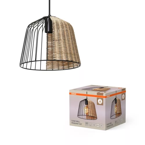 OSRAM Dekor kalitka függő lámpa, beltéri, barna, fekete, E27, rattan és acél, IP20, átmérő: 260 mm, hossz: 1265 mm ( 4099854458729 )