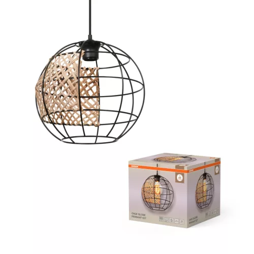 OSRAM Dekor kalitka függő lámpa, beltéri, barna, fekete, E27, rattan és acél, IP20, átmérő: 300 mm, hossz: 1320 mm ( 4099854458743 )