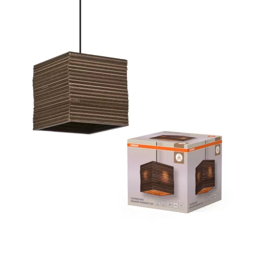 OSRAM Dekor kartonpapír négyzet függő lámpa, beltéri, barna, E27, karton és acél, IP20, méret: 250 × 250 mm ( 4099854458941 )