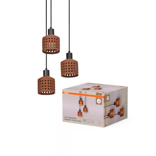 OSRAM Dekor agyag függő lámpa, beltéri, barna, 3 × E27, agyag és acél, IP20, átmérő: 325 mm, hossz: 1500 mm ( 4099854459108 )