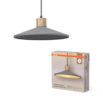   OSRAM Dekor beton függő lámpa, beltéri, fa dekor, sötétszürke, E27, beton és acél és fa, IP20, átmérő: 320 mm, hossz: 1165 mm ( 4099854459269 )