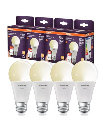 OSRAM SMART+ Zigbee dimmelhető LED izzó, körte forma, E27 foglalat, 9W, 2700K, 806lm, meleg fehér
