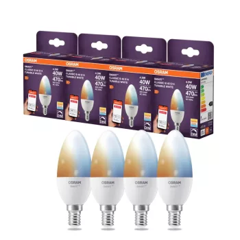 OSRAM SMART+ Zigbee Tunable White LED izzó, gyertya, matt búra, E14, 4,9W, 470lm, 2700K meleg fehér