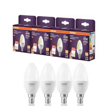 OSRAM SMART+ Zigbee dimmelhető LED izzó, gyertya, matt búra, E14, 4,9W, 470lm, 2700K meleg fehér