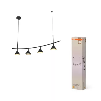   OSRAM Dekor Fuji LED 4 × függesztett lámpa, beltéri, fekete, 620 lm, 16 W, 3000 K, acél, IP20, hossz: 1500 mm ( 4099854460456 )
