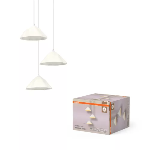 OSRAM Dekor lótuszlevél függő lámpa, beltéri, fehér, 3 × E14, papírmasé és acél, IP20, átmérő: 437 mm, hossz: 1562 mm ( 4099854460517 )