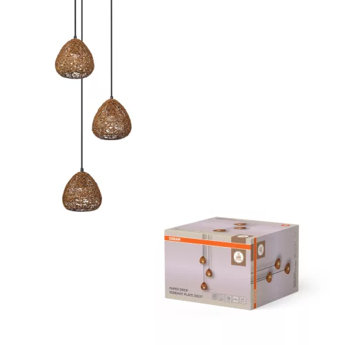 OSRAM Dekor papír csepp függő lámpa, beltéri, bézs, 3 × E27, papír és acél, IP20, átmérő: 367 mm, hossz: 1500 mm ( 4099854460678 )