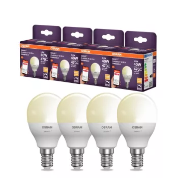 OSRAM SMART+ Zigbee dimmelhető LED izzó, kisgömb forma, matt búra, E14, 4,9W, 470lm, 2700K meleg feh
