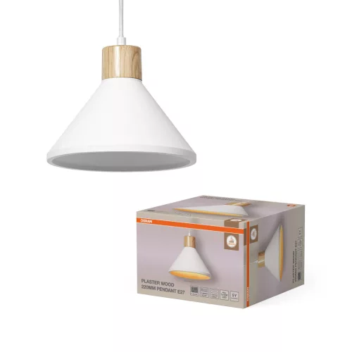 OSRAM Dekor gipsz függő lámpa, beltéri, fa dekor, fehér, E27, gipsz és acél és fa, IP20, átmérő: 220 mm, hossz: 1225 mm ( 4099854460975 )