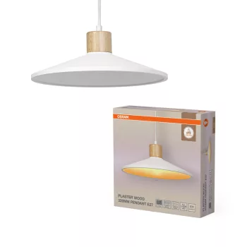   OSRAM Dekor gipsz függő lámpa, beltéri, fa dekor, fehér, E27, gipsz és acél és fa, IP20, átmérő: 320 mm, hossz: 1165 mm ( 4099854460999 )