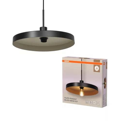 OSRAM Dekor tányér függő lámpa, beltéri, bézs, fekete, E27, acél, IP20, átmérő: 400 mm, hossz: 1270 mm ( 4099854461019 )